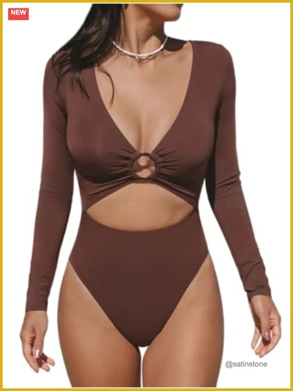 Long Sleeve UPF 50+ Rash Guard One Piece Swimsuit with Cutout